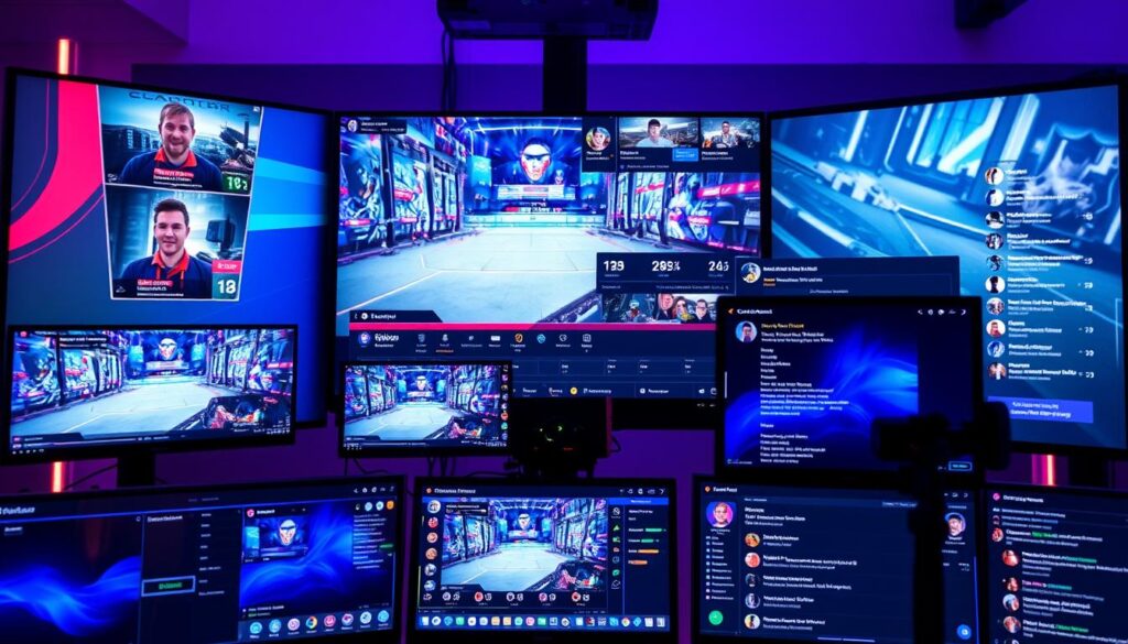 Advanced streaming setup with multiple views, chat, and statistics panels