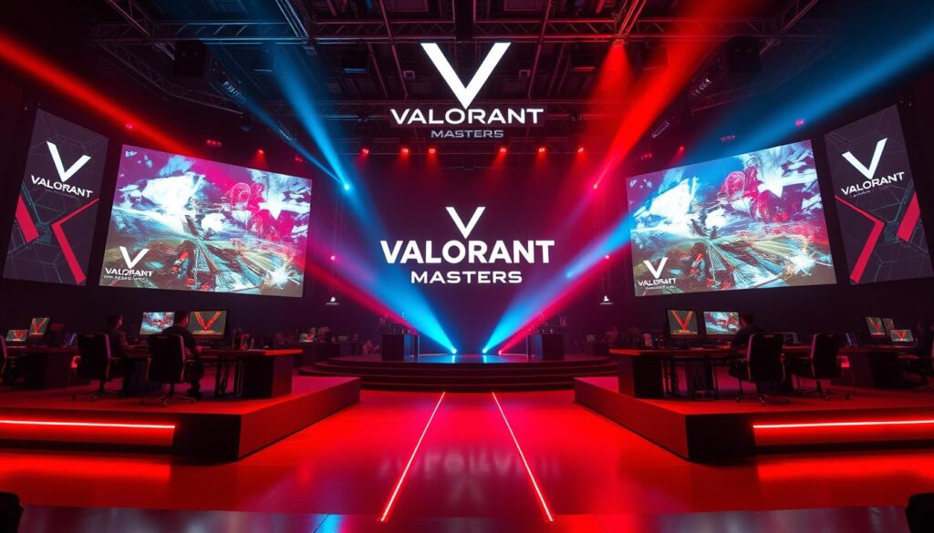 VALORANT Masters tournament stage with teams competing and the audience watching gameplay on large screens