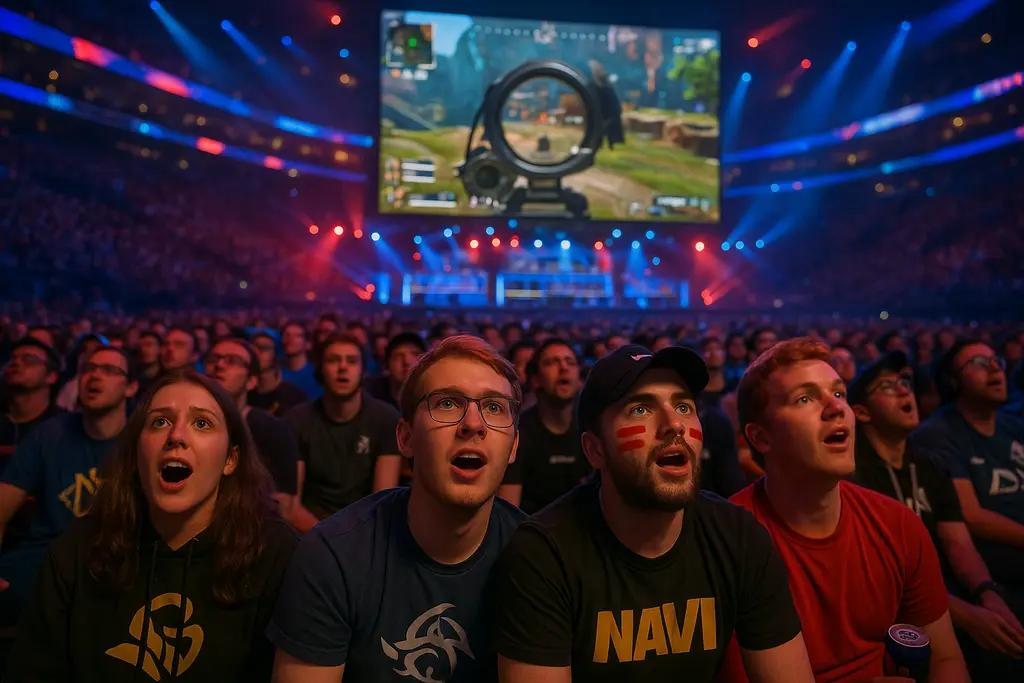Apex Legends Viewership analysis with a packed esports arena and broadcast desks