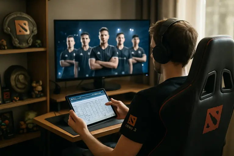 Dota fans watching match drafts and player movements on screens