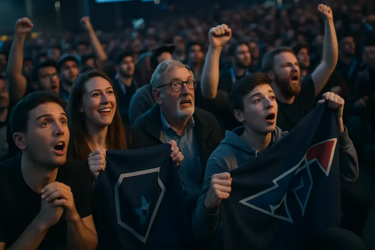 Fans watching an esports match from arena seats in a European venue