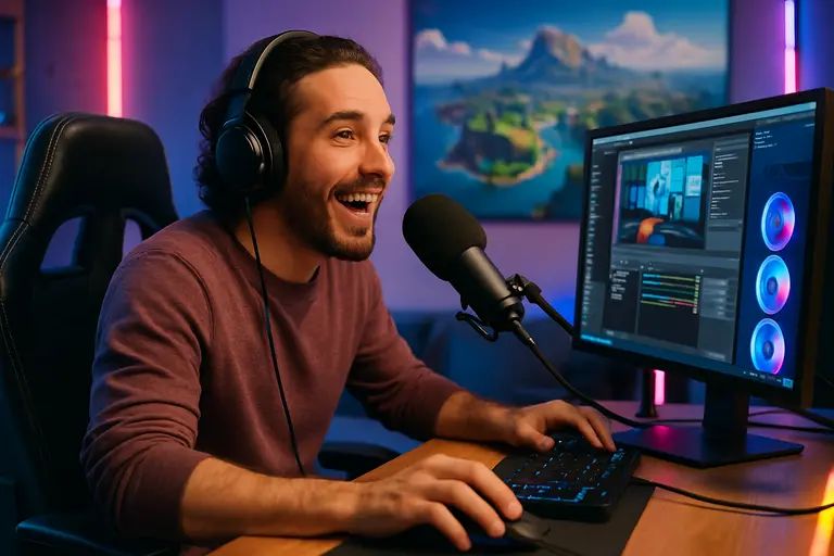 Streamer setup showing gameplay, chat, and a custom island session