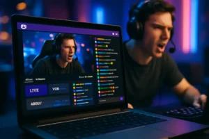 Streamer checking Twitch AI Policy settings on a desktop dashboard