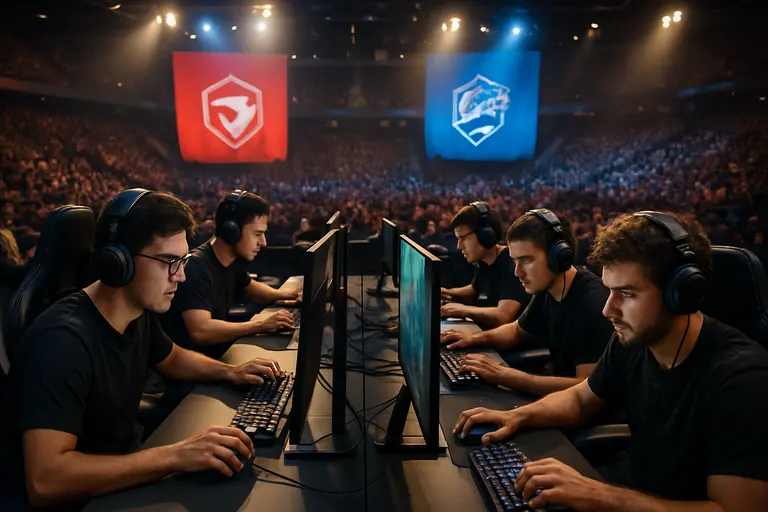 VALORANT players preparing at a practice station before an international event