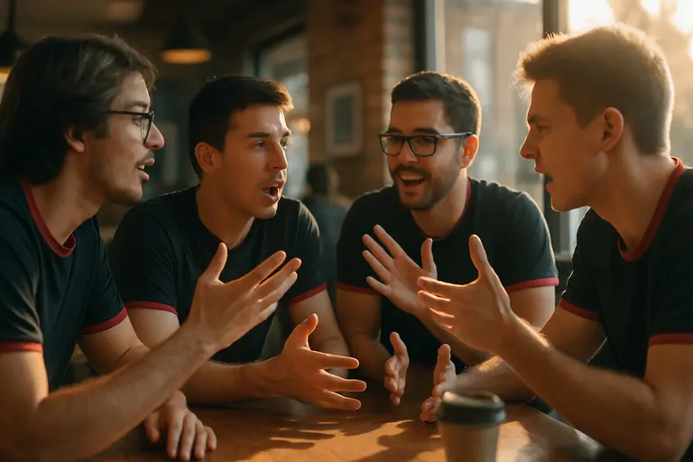 Counter-Strike team discussing strategy at gaming PCs