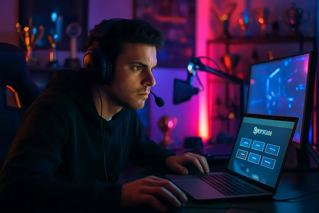 Creator sponsorships discussion setup with streamer desk and analytics dashboard