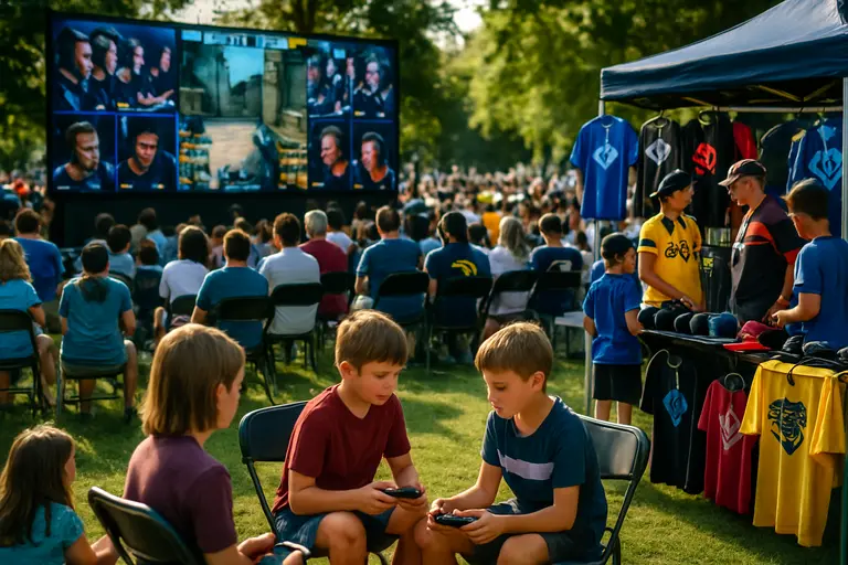 Crowd watching a Counter-Strike match from an arena seating area