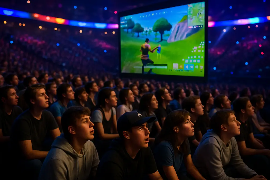 Fortnite Audience Surge analysis with a live esports crowd watching finals