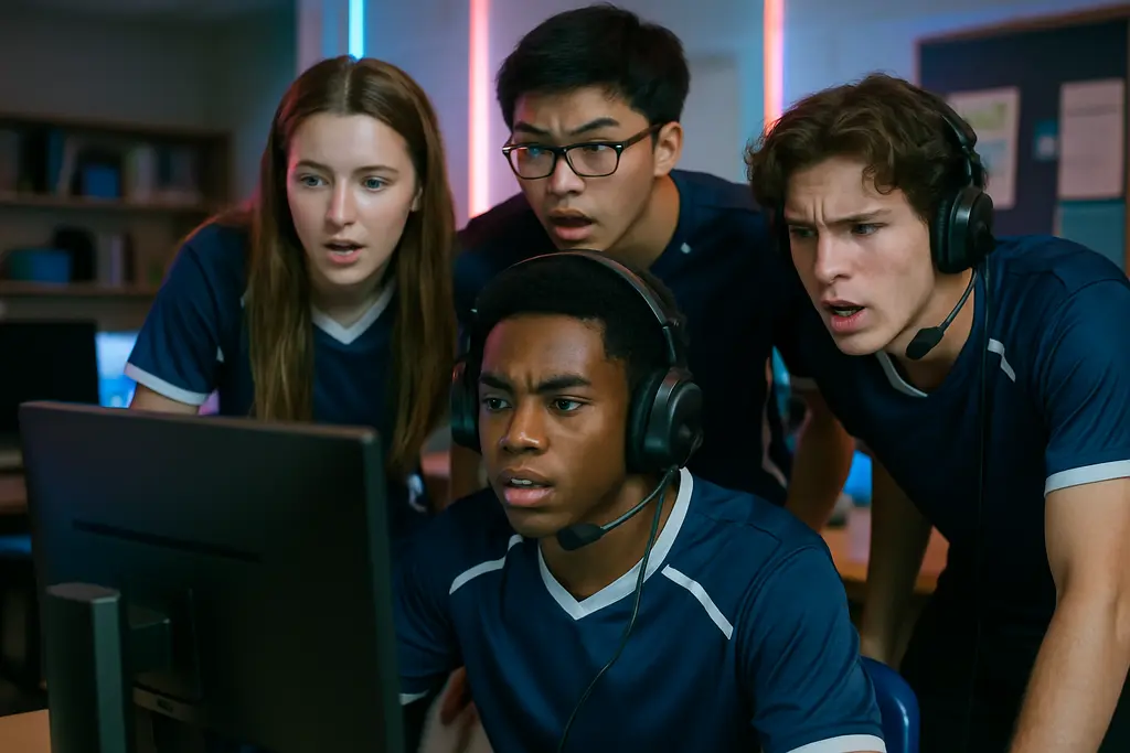 High School Esports players practicing in a school gaming lab