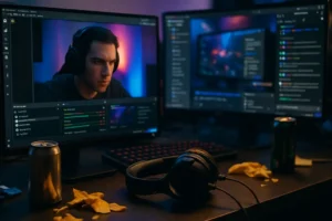 streamer competition shown through two creators broadcasting to active chats