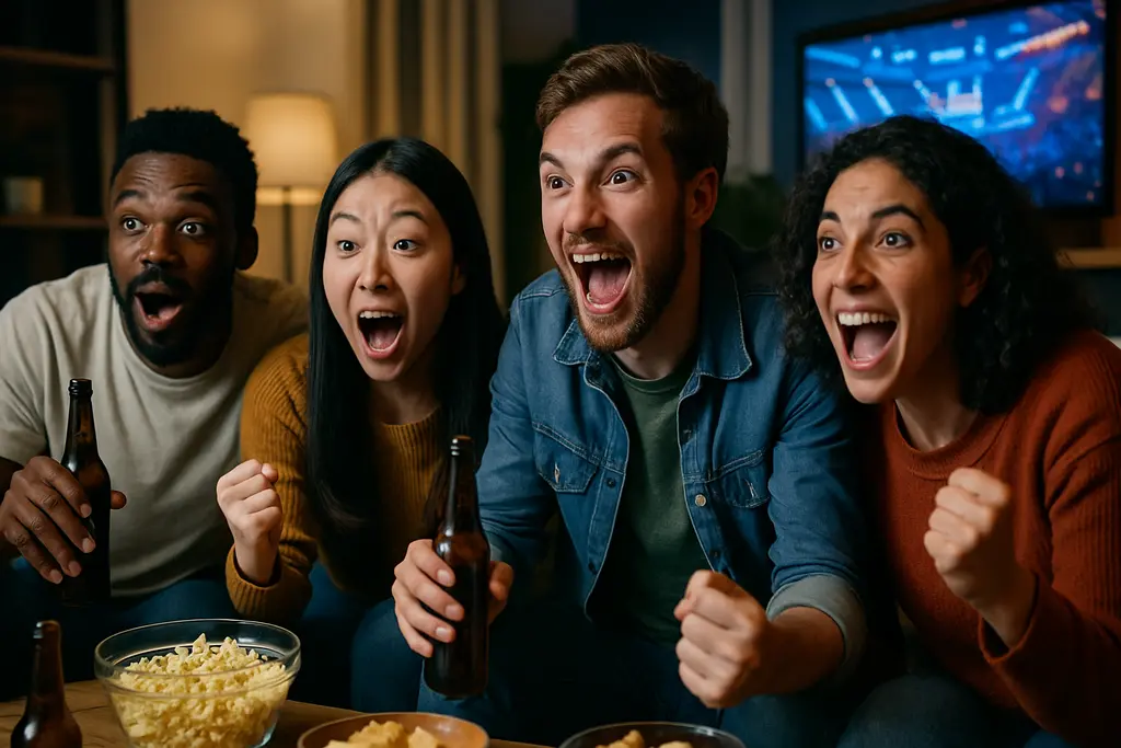 Viewership Peaks shown through fans watching a major competition on multiple screens